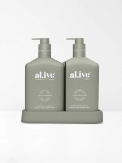 Green Pepper & Lotus Wash & Lotion DUO + Tray -Homewares Shop al ive green pepper lotus natural hand body lotion pack 2
