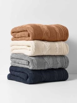 Cable Knit Throw - Rosewood -Homewares Shop cable knit throw stack 3