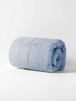 Chambray Coverlet - Denim -Homewares Shop chambray coverlet denim rolled 1