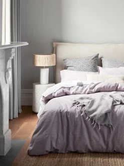 Vittoria Flanged Bedhead In Sandstone Pebble - Queen -Homewares Shop chambray fringe bedlinen lilac 6