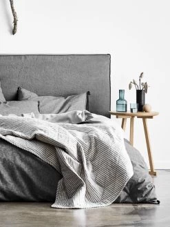 Vittoria Linen Slipcover Bedhead In Smoke - King -Homewares Shop chambray fringe bedlinen smoke 2 3