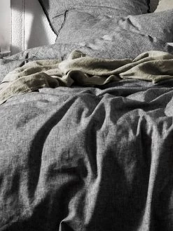 Chambray Fringe Quilt Cover - Smoke -Homewares Shop chambray fringe bedlinen smoke detail