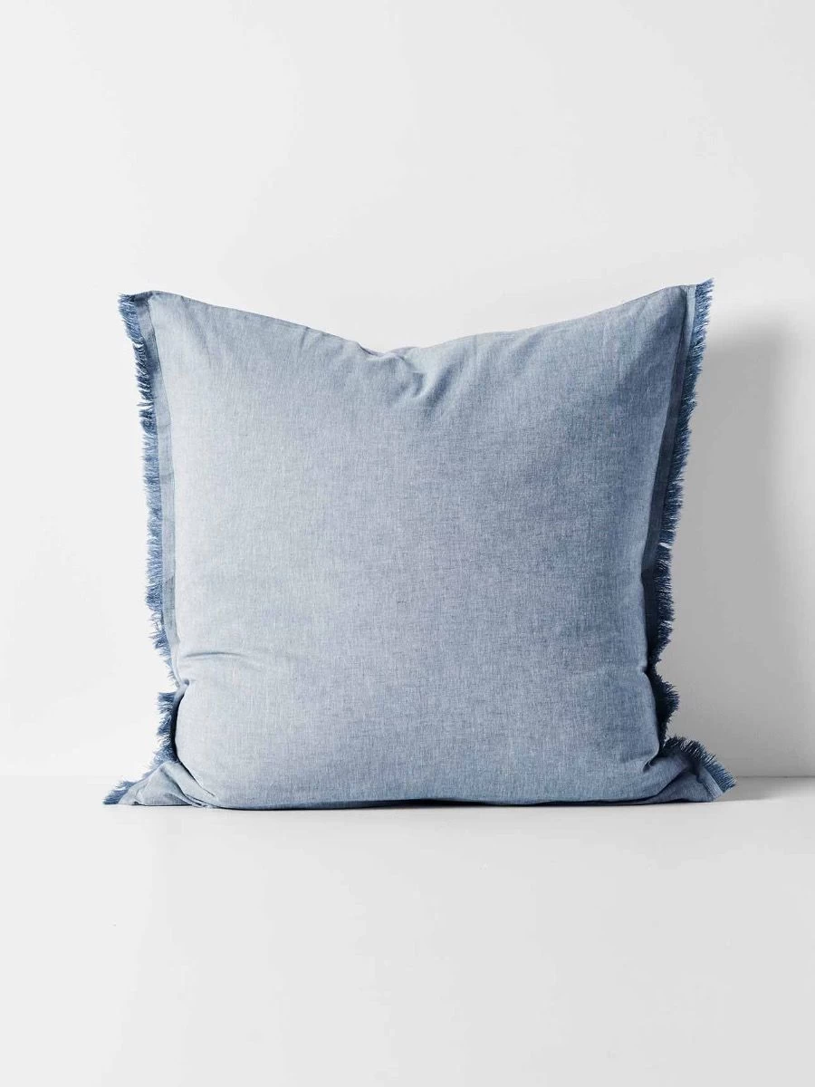 Chambray Fringe European Pillowcase - Denim 3 Chambray Fringe European Pillowcase - Denim