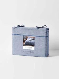 Chambray Fringe Quilt Cover - Denim -Homewares Shop chambray fringe quiltcover packaging denim 2