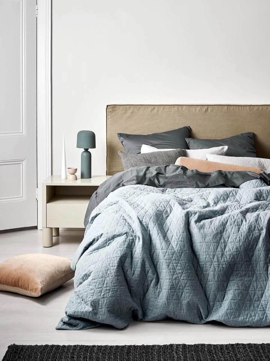 Chambray Quilted European Pillowcase - Bluestone 4 Chambray Quilted European Pillowcase - Bluestone - Image 2