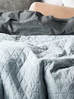 Chambray Quilted Quilt Cover - Bluestone -Homewares Shop chambray quilted bedlinen bluestone detail 1