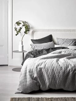 Chambray Quilted Standard Pillowcase - Dove 7 Chambray Quilted Standard Pillowcase - Dove -Homewares Shop chambray quilted bedlinen dove 1 2