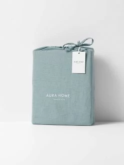 Emile Linen Fitted Sheet - Aegean Blue -Homewares Shop emile packaging quilt cover aegean blue 4