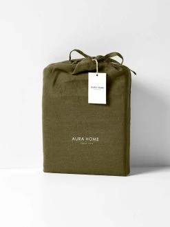 Emile Pure Linen Quilt Cover - Bronzed Olive 11 Emile Pure Linen Quilt Cover - Bronzed Olive -Homewares Shop emile pure linen flat sheet bronzed olive packaging 1