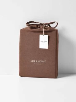 Emile Linen Fitted Sheet - Clove 7 Emile Linen Fitted Sheet - Clove -Homewares Shop emile pure linen flat sheet clove packaging 3