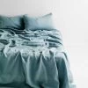 Emile Linen Flat Sheet - Aegean Blue -Homewares Shop emile sheets aegean blue 1 1