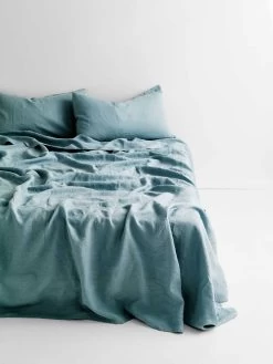Emile Linen Flat Sheet - Aegean Blue