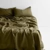 Emile Linen Flat Sheet - Bronzed Olive -Homewares Shop emile sheets bronzed olive 1