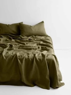 Emile Linen Flat Sheet - Bronzed Olive