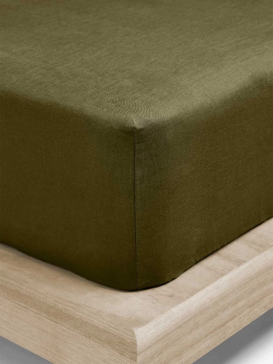 Emile Linen Fitted Sheet - Bronzed Olive 3 Emile Linen Fitted Sheet - Bronzed Olive