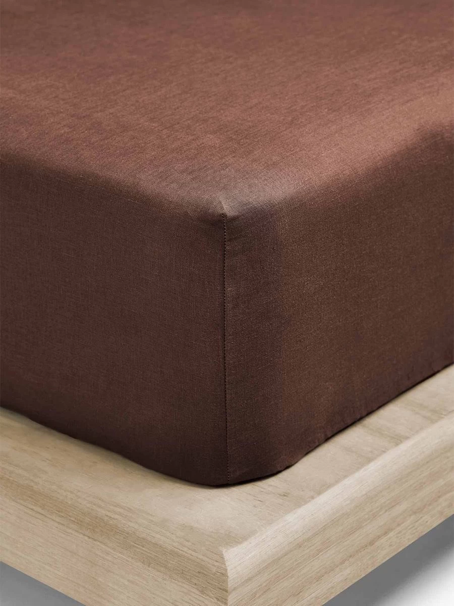 Emile Linen Fitted Sheet - Clove 3 Emile Linen Fitted Sheet - Clove