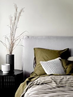 Vittoria Flanged Bedhead In Sandstone Pebble - Queen -Homewares Shop heirloom bedlinen khaki detail 4