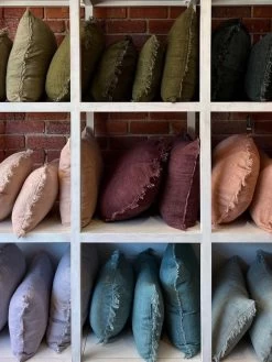 Vintage Linen Fringe Cushion - Sage -Homewares Shop linen fringe cushions store 16