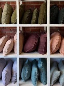 Vintage Linen Fringe Cushion - Shell