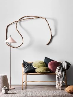 Vintage Linen Fringe 45cm Round Cushion - Slate -Homewares Shop living cushions throw rug 1