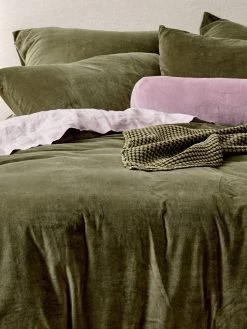 Luxury Velvet Quilt Cover - Caper -Homewares Shop luxury velvet bed linen caper detail 2