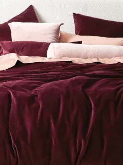 Luxury Velvet Quilt Cover - Merlot -Homewares Shop luxury velvet bedlinen merlot detail