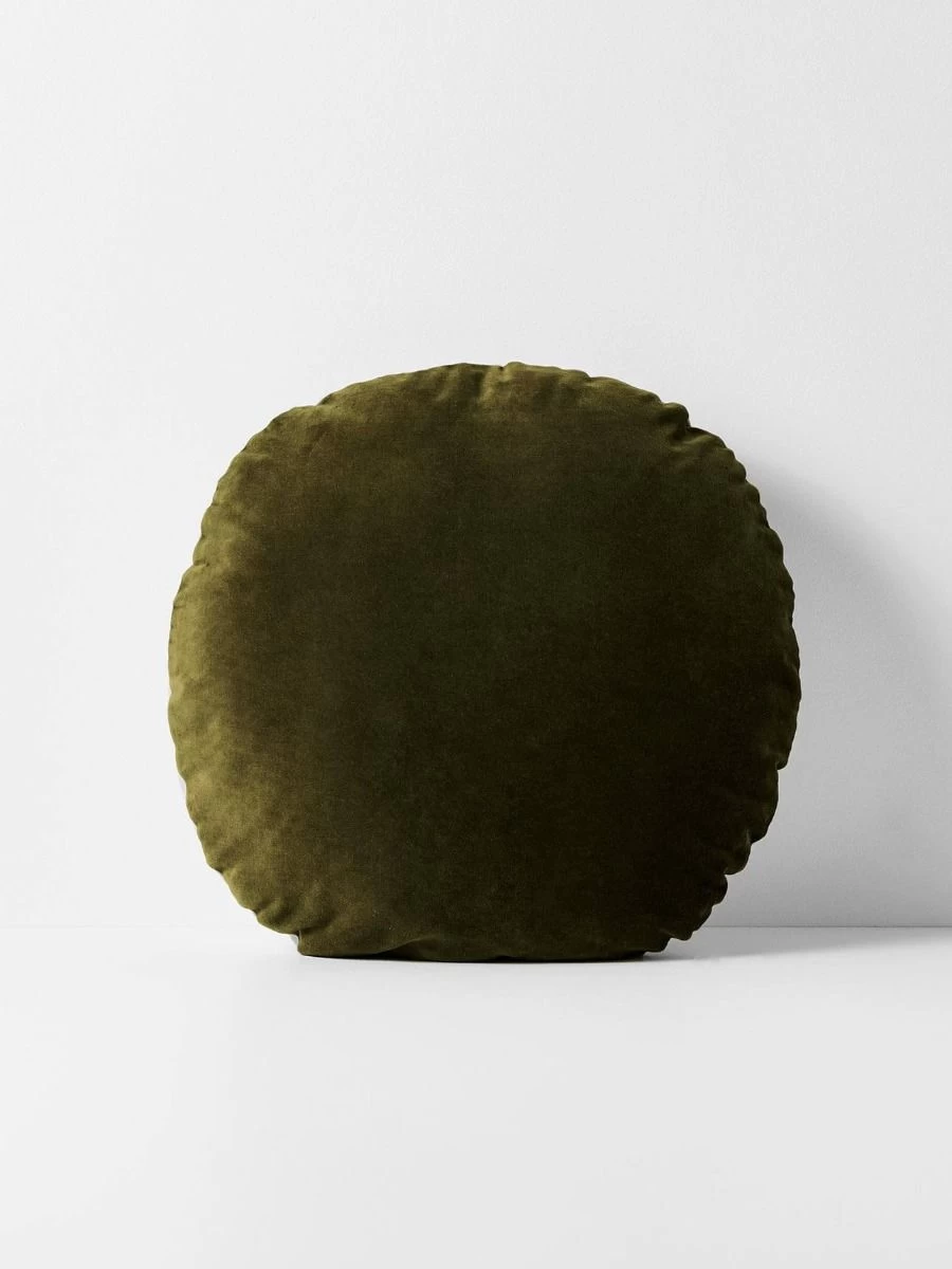 Luxury Velvet 55cm Round Cushion - Khaki 3 Luxury Velvet 55cm Round Cushion - Khaki