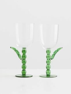 Palmier Wine Glass Set In Green By Catherine Martin