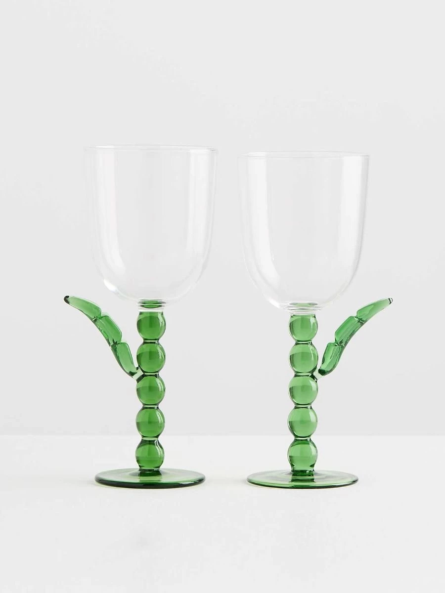 Palmier Wine Glass Set In Green By Catherine Martin 3 Palmier Wine Glass Set In Green By Catherine Martin