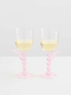 Palmier Wine Glass Set In Pink By Catherine Martin -Homewares Shop maison balzac catherine martin palmier wine glasses pink clear 3