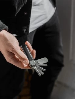 Leather Key Organiser - Charcoal Grey -Homewares Shop orbitkey leather charcoal grey stitching 4