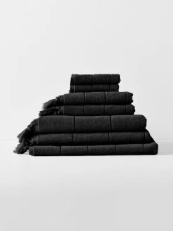 Paros Bath Sheet - Black -Homewares Shop paros towel stack black 1