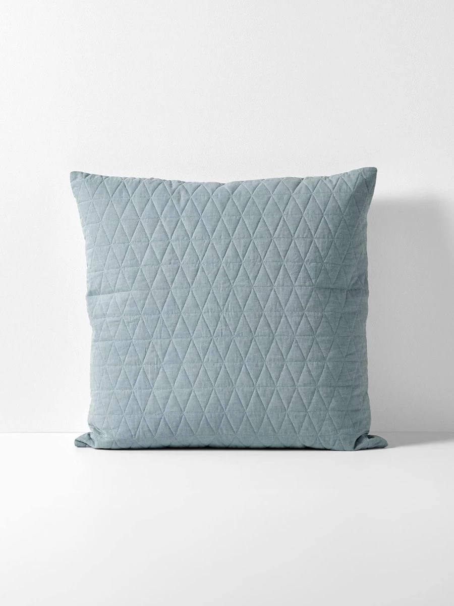 Chambray Quilted European Pillowcase - Bluestone 3 Chambray Quilted European Pillowcase - Bluestone