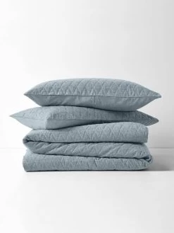 Chambray Quilted Quilt Cover - Bluestone -Homewares Shop quilted chambray quiltcover bluestone 1