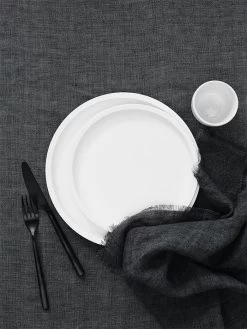 Vintage Linen Tablecloth - Charcoal -Homewares Shop vintage linen fringe tablelinen charcoal