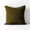 Vintage Linen Fringe Cushion - Khaki -Homewares Shop vintage linen fringe cushion khaki