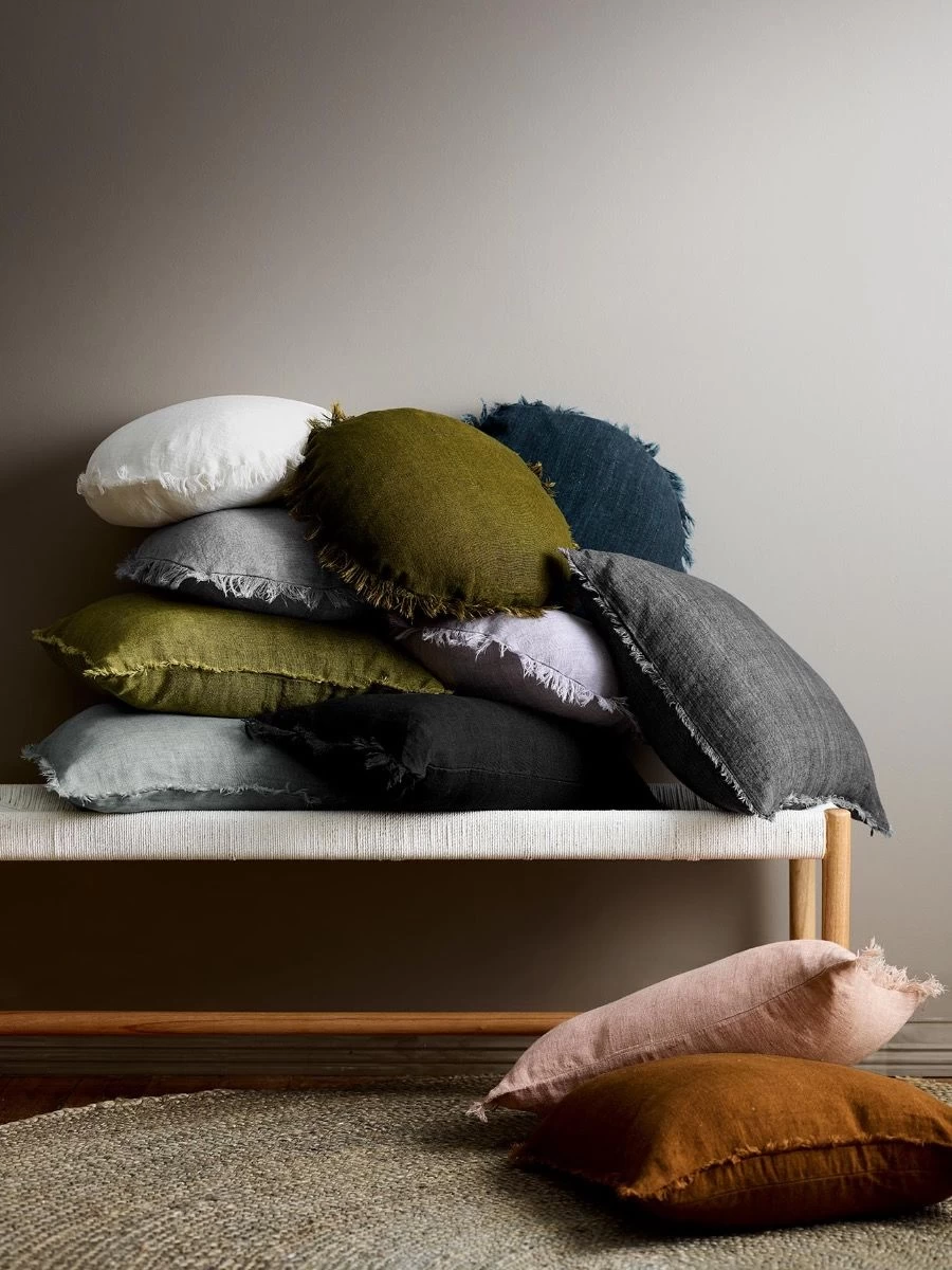 Vintage Linen Fringe Cushion - Tobacco 4 Vintage Linen Fringe Cushion - Tobacco - Image 2