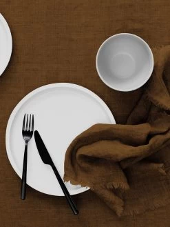 Vintage Linen Tablecloth - Tobacco -Homewares Shop vintage linen fringe tablelinen tobacco 2