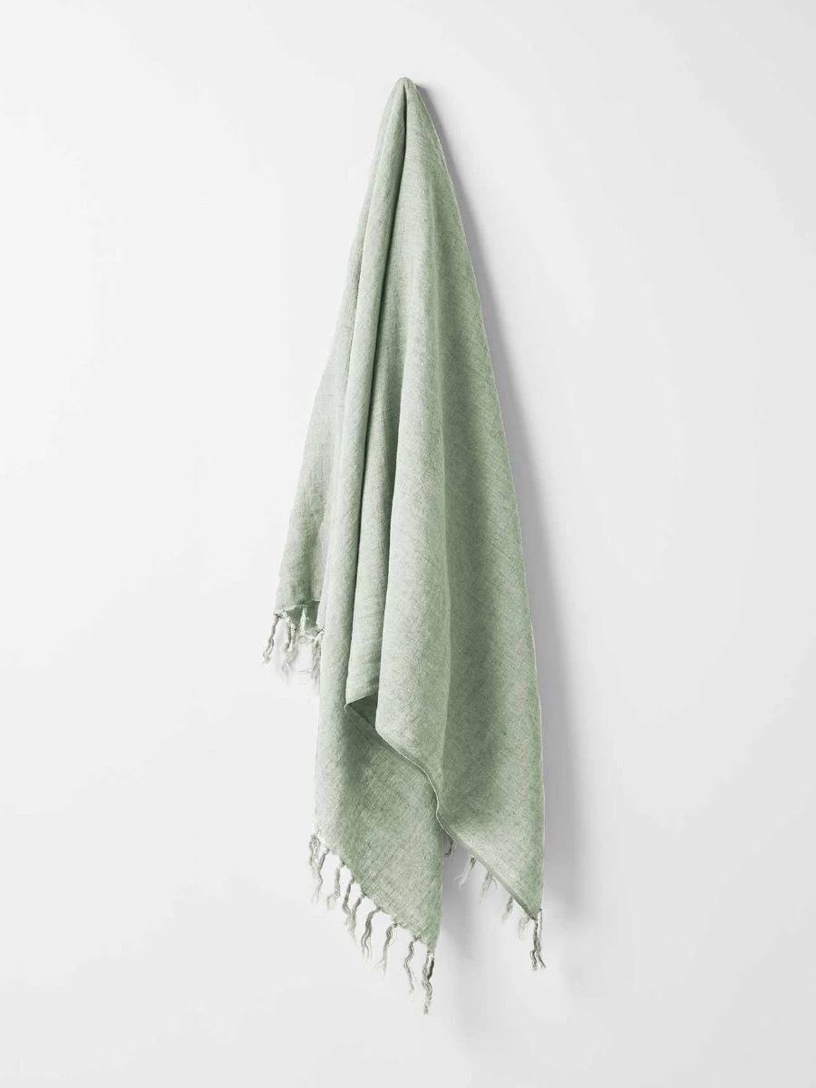Vintage Linen Fringe Throw - Sage 3 Vintage Linen Fringe Throw - Sage